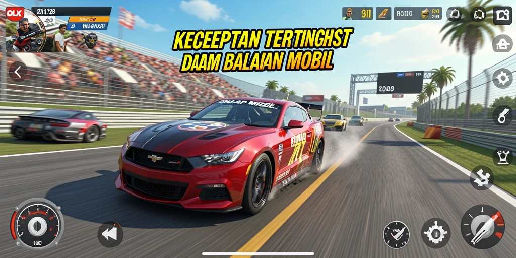 Antarmuka balapan mobil penuh aksi dan grafis menawan.