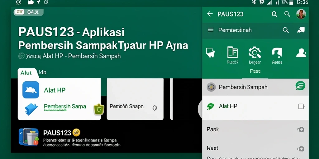 Antarmuka utama PAUS123 menampilkan fitur pembersih sampah yang intuitif.
