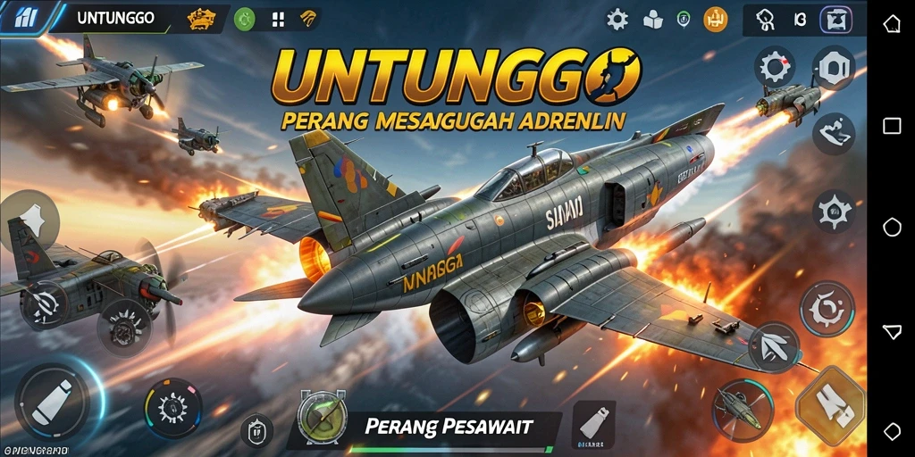 Tampilan antarmuka game Perang Pesawat yang menarik dan intuitif.